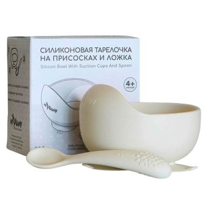 Тарелка силиконовая с ложкой Miyoumi T0001/216 слоновая кость 1